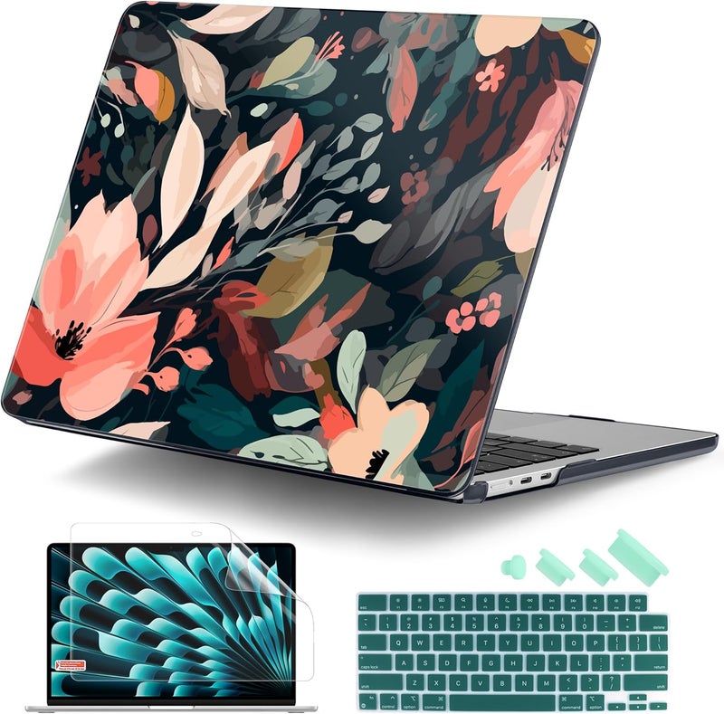 DONGKE Compatible with M4 MacBook Air 15 inch Case 2025 2024 2023 A3241 A3114 A2941 M3 M2 Liquid Retina Display Touch ID, Plastic Hard Case & Keyboard Skin & Screen Protector - Painted Florals - Image 1